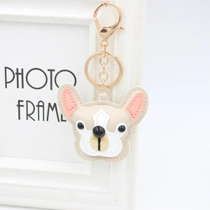 Simpatico portachiavi Bulldog Francese in pelle PU beige con chiusura in metallo dorato