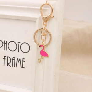 Gold Legierung Flamingo Emaille Schlüsselanhänger Pink Künstliche Perle Strass Ball Glocke Tasche Damen Mode Accessoires