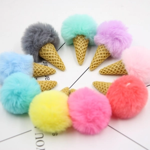 Porte-clés cornet de glace en fausse fourrure de lapin colorée pour sacs et voitures