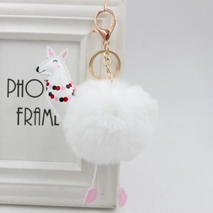 Portachiavi a forma di alpaca bianco con pompon in ecopelliccia e gancio a moschettone dorato