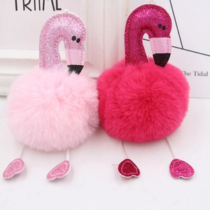 Cute Flamingo Plush Ball Keychain Glitter Sequin Bird Bag Charm Artificial Fur Pompom Keyring Decoration For Women Girls Gift