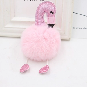 Pink sequin flamingo plush pompom keychain and cute fluffy bag pendant for women