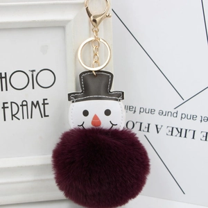 Détail du porte-clés bonhomme de neige en fausse fourrure violette avec fermoir doré