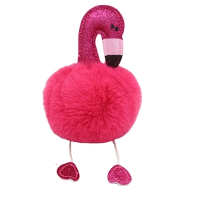Pink sequin flamingo plush pompom keychain for women bag decoration and accessories
