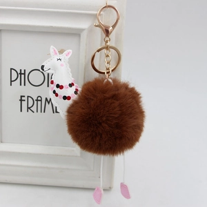Dettaglio del portachiavi a forma di lama in peluche marrone con chiusura dorata