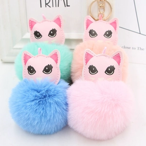 Porte-clés chat en fausse fourrure avec détails en cuir PU et couleurs pastel