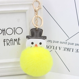 Détail du porte-clés bonhomme de neige en peluche jaune avec tête en PU et fermoir doré