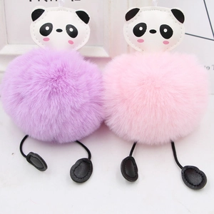 Cute Panda Plush Ball Keychain Faux Rabbit Fur Pom Pom Soft Animal Bag Pendant For Women Girls Handbag Decoration Key Ring Gift