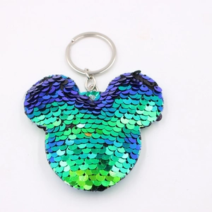 Portachiavi con paillettes a forma di Mickey con sfumatura verde blu a squame di pesce