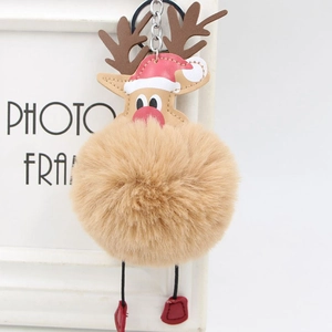 Christmas Reindeer Plush Ball Keychain Faux Fur Pom Pom Deer Antlers Bag Charm Pendant Xmas Festive Holiday Ornament Gift Women