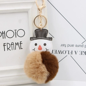 Détail du porte-clés bonhomme de neige avec pompon en fourrure marron et fermoir doré