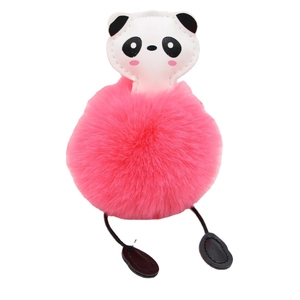 Cute panda pom-pom keychain with fluffy hot pink faux fur and leather panda charm