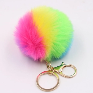 Rainbow gradient faux fur keychain with high-quality gold plating lobster clasp for bags