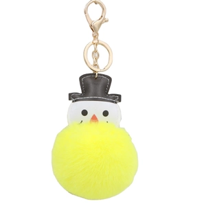 Porte-clés bonhomme de neige mignon avec pompon en fausse fourrure et crochet doré