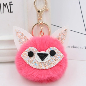 Cute Fox Faux Fur Keychain Sequin Decor Pom Pom Bag Pendant Car Key Ring Gift For Women Girls Alloy Artificial Fur Charm