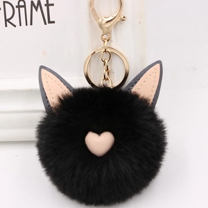 Porte-clés Mignon en Peluche Boule de Poils Oreilles de Lapin Décor de Cœur Alliage Fourrure Artificielle Pour Femmes