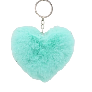 Tiffany blue fluffy heart-shaped plush keychain accessory for bags and car keys