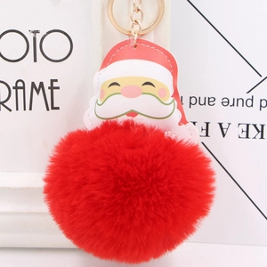 Santa Claus Faux Fur Pom Pom Keychain PU Leather Christmas Hanging Bag Charm For Women Holiday Party Gift Decoration