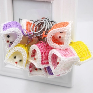 Portachiavi Animale Fatto a Mano Uncinetto Ciondolo Topo Peluche Vera Pelliccia Visone Casetta Pantofola Cesto Ciondolo Borsa Regalo Donna