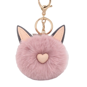 Porte-clés en peluche rose avec décor de cœur et mousqueton en métal doré