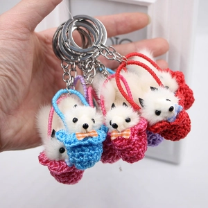 Portachiavi volpe di peluche in cestini intrecciati colorati per borse da donna