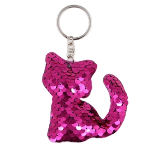Simpatico portachiavi a forma di gatto con paillettes rosa viola per borse o auto