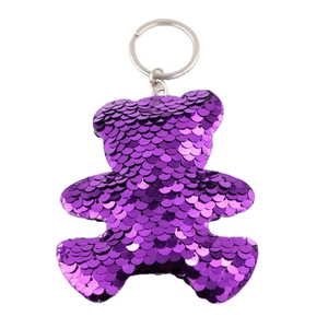 Glitzernder lila Pailletten-Bär Schlüsselanhänger mit Silberring für Taschen und Autos