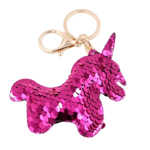 Sparkling pink sequin unicorn keychain with golden lobster clasp for bags and keys