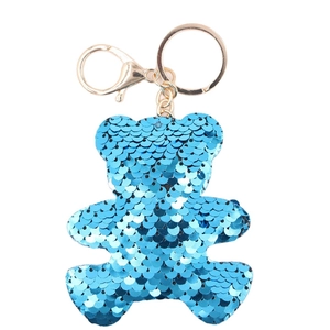 Porte-clés ours à paillettes bleues avec fermoir doré pour décoration de sac à main