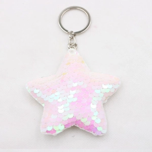 Portachiavi a forma di stella con paillettes iridescenti rosa e bianche per borse