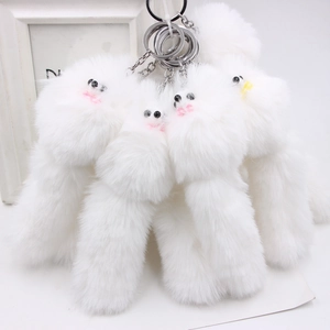 Cute Plush Animal Keychain Faux Fur Fox Mouse Bag Pendant Fluffy Pom Pom Charm For Women Girls Purse Car Decor Accessory