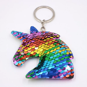 Porte-clés à Paillettes Réversibles Mignon Animal Licorne Étoile Cœur Dauphin Forme Charme de Sac Porte-clés Scintillant Cadeau
