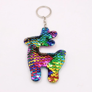 Cartoon Animal Sequin Keychain Sparkling Animal Shaped Bag Pendant Reversible Sequin Cute Giraffe Alpaca Deer Alloy Keyring Accessory For Women Girls