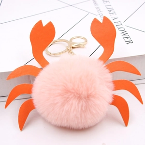 Porte-clés crabe en peluche rose avec pinces orange et fermoir doré pour sacs à main