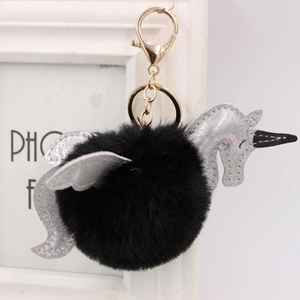 Porte-Clés Boule de Peluche Licorne Ailes Fausse Fourrure Pendentif Sac Pégase Accessoire Cadeau Décoratif pour Femmes Filles
