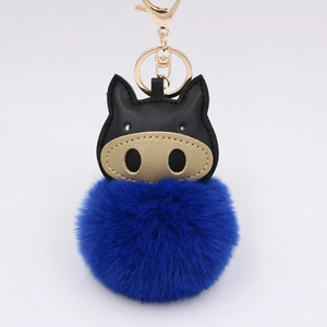 Cute Cartoon Pig Keychain Bag Charm Faux Fur Pom Pom PU Leather Pendant For Backpack Handbag Purse Women Girls Decor