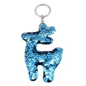 Blue sequin giraffe keychain charm with silver metal ring for women handbags and bags