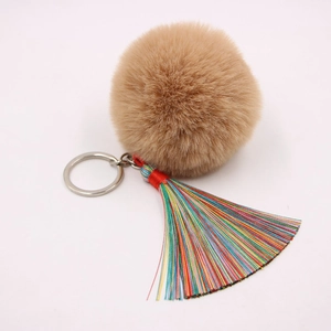 Boho Künstliches Fell Pompon Schlüsselanhänger Mit Bunter Regenbogen Quaste Weiches Kunsthaar Legierung Tasche Anhänger Für Damen