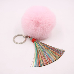 Böhmischer bunter Quasten-Schlüsselanhänger mit weichem rosa Bommel für Taschen