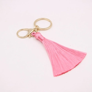 Porte-clés à pompon bohème rose avec fermoir doré pour sacs à main et clés de voiture