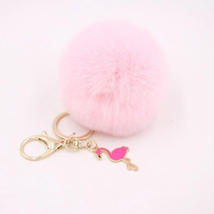 Flamingo Artificial Fur Pompom Keychain With Enamel Flamingo Charm Alloy Keyring For Women Bag Pendant Charm Accessories