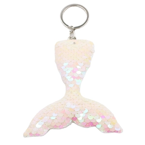 Colorful sequin mermaid tail keychain with iridescent glitter for bags and backpacks