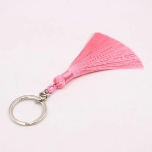 Pink bohemian tassel keychain with silver metal ring for women handbags and car keys