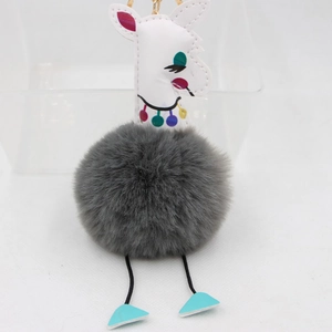 Détail d'un porte-clés alpaga en peluche avec boule de fourrure grise et fermoir doré