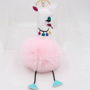 Mignon Porte-clés Alpaga Pompon Fourrure Artificielle Cuir Pendentif Animal Alliage Doré Porte-clés pour Femme Sac Charme Portefeuille Cadeau