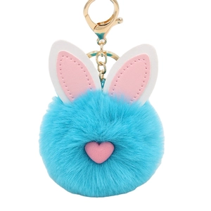 Portachiavi con orecchie di coniglio blu brillante con cuore rosa e chiusura dorata