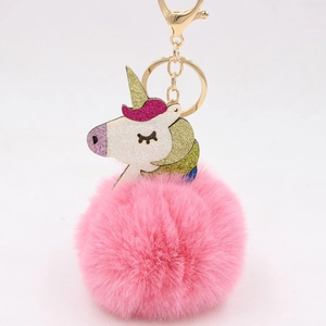 Rainbow Unicorn Faux Fur Ball Keychain Sequin Unicorn Bag Charm Pendant For Women Girls Gift Cute Plush Pom Pom Keyring Accessory