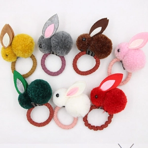 Cute plush rabbit ear hair ties in seven assorted colors for girls and children