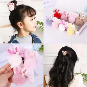 Élastiques à cheveux oreilles de lapin en peluche avec nœuds en résille à pois