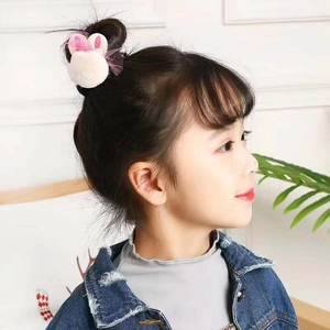 Élastique à cheveux peluche lapin blanc pour filles avec détails en tulle mauve